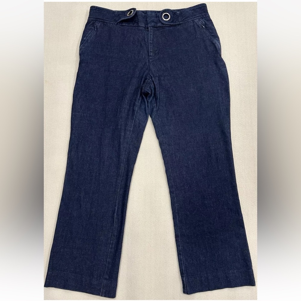 Anthropologie Crop Flare Jeans Dark Wash Scarf Tie Front Size 8